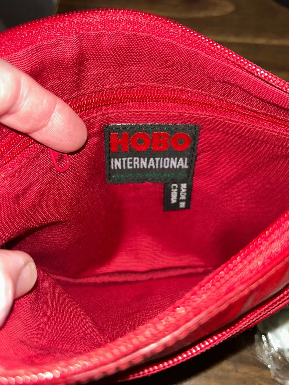 HOBO Red Leather Cosmetic Pouch with Front Zip